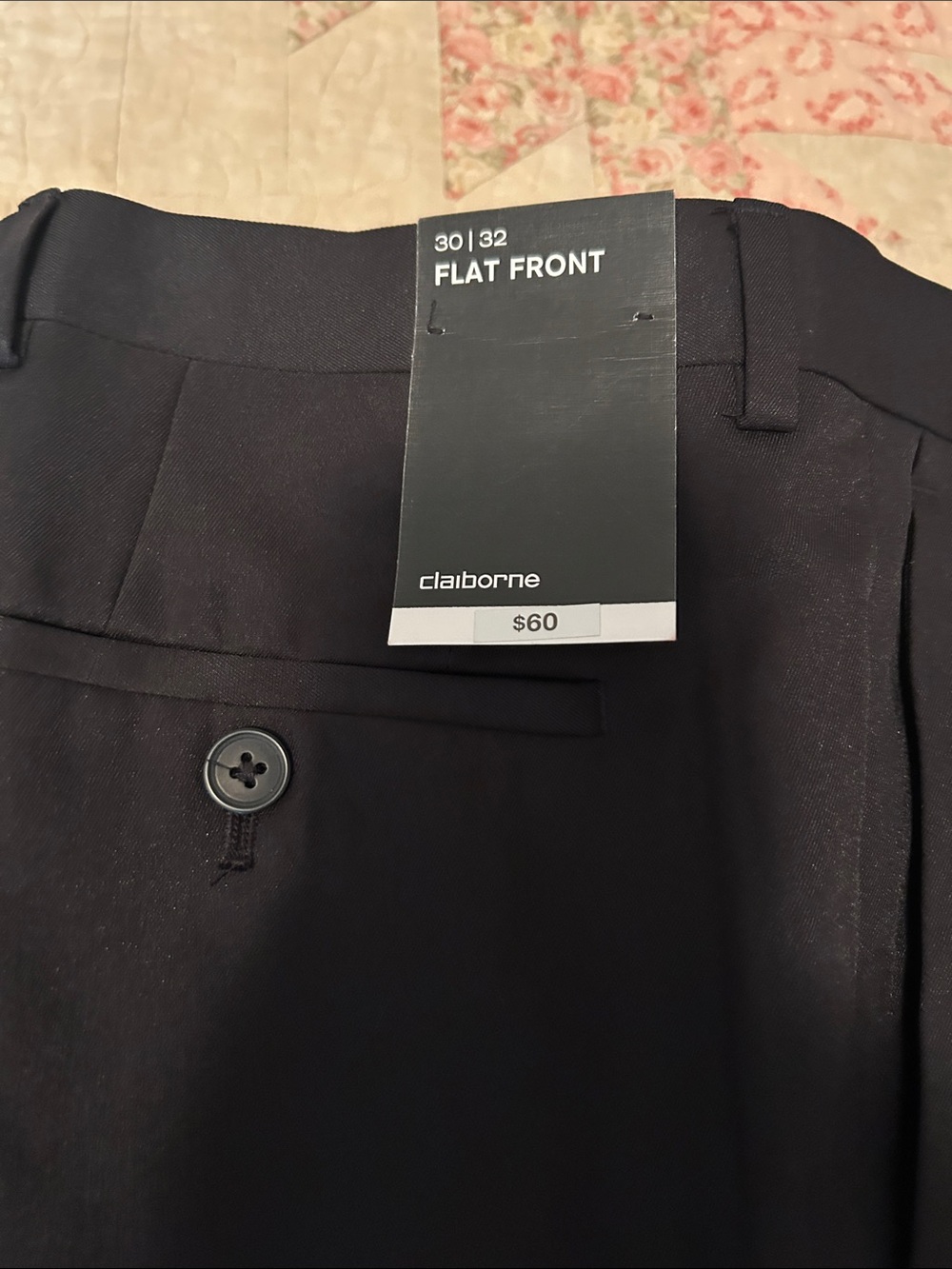 Flat Front Men’s Dress Pants - Black - Picture 2 of 2